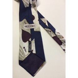 Blue Silk Neck Tie with Poker Playing Cards